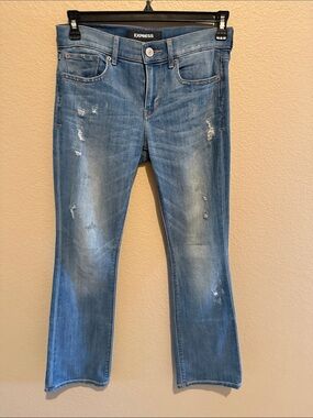 Express Women's Light Blue Distressed Boot Cut Jeans